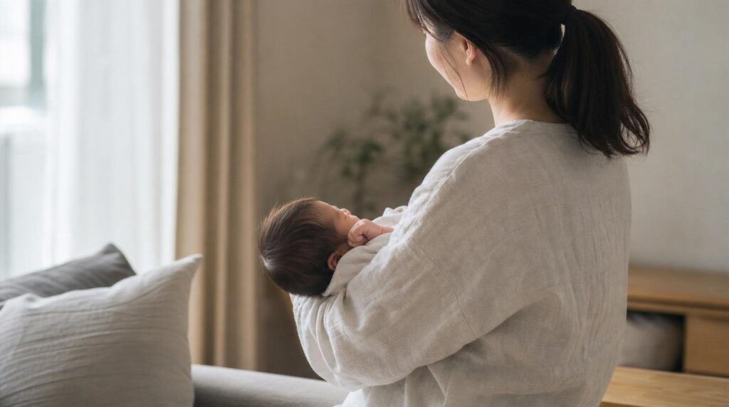 女性が赤ちゃんを抱いている