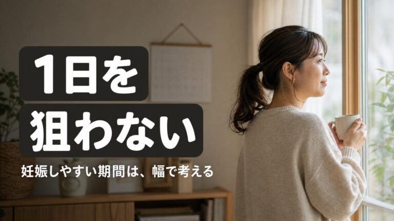 朝の窓辺でマグカップを両手で持ちくつろぐ女性、背景にぼかしたカレンダー